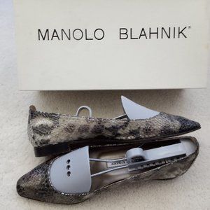 MANOLO BLAHNIK Ballerina Flats - Metallic Grey Snakeskin -- Size 5.5